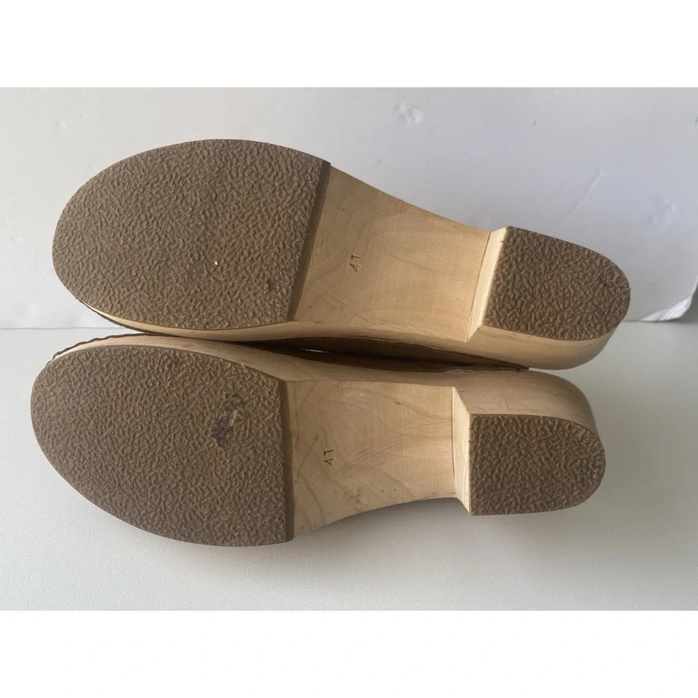 Novacas Vegan Suede Wooden Platform Clogs Sz 41 Cognac Brown Sustainable